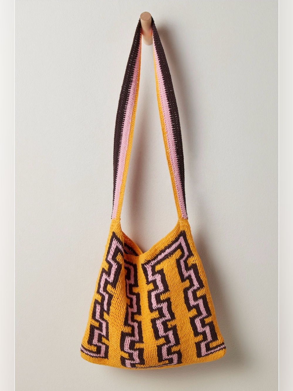 bek + MERI Fishbone Crochet Tote Bag Yellow Mix Boho Rare NWT